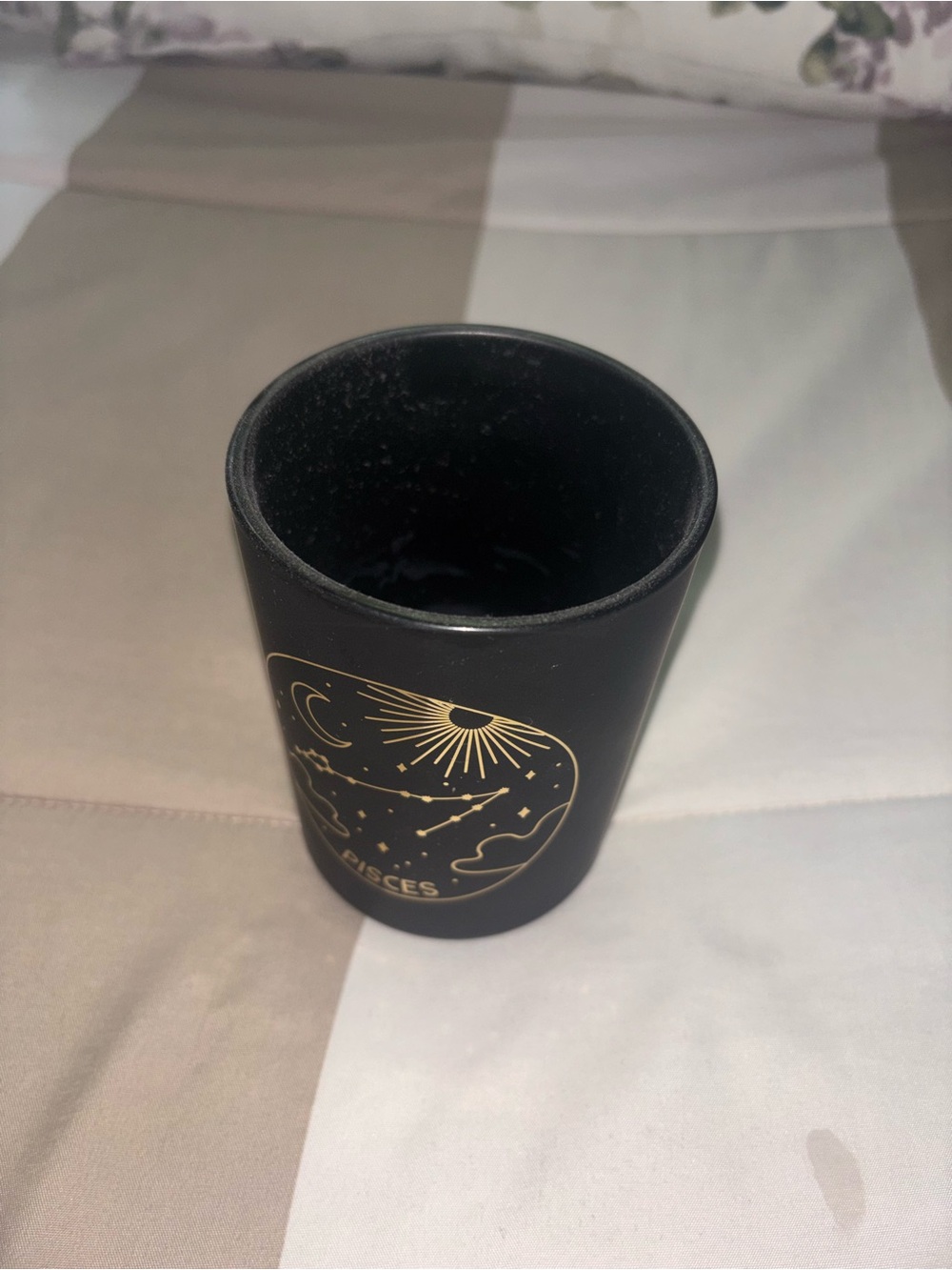 Sonoma Black Matte Pisces Zodiac Candle Holder with Gold Accents